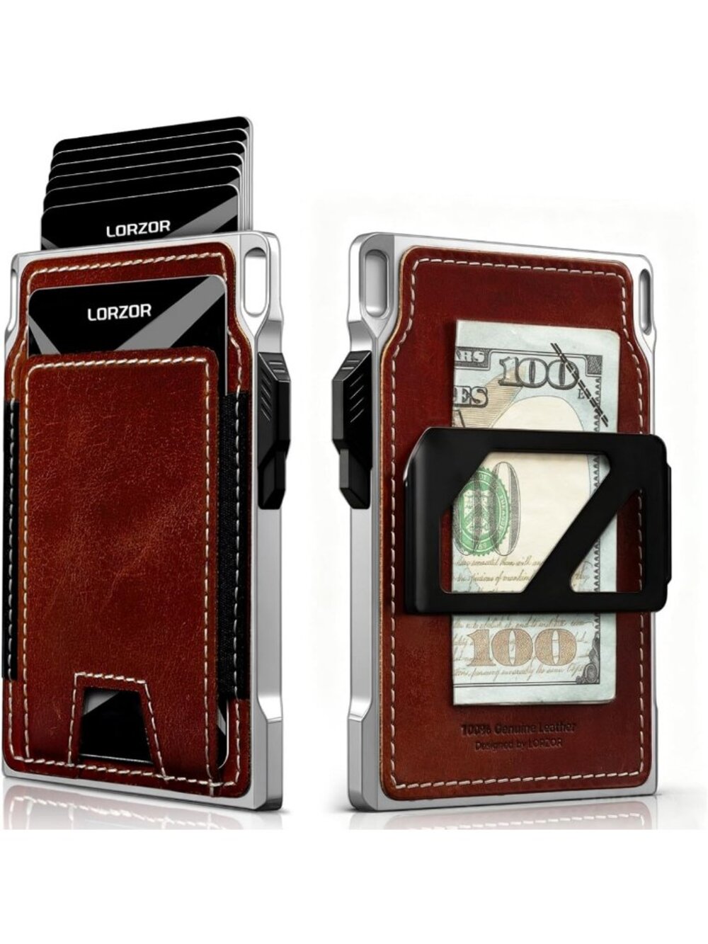 Slim Tactical Wallet - Minimalist Leather Cardholder, RFID Blocking, Front